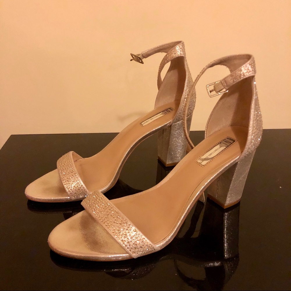 INC rhinestone embellished champagne high heels